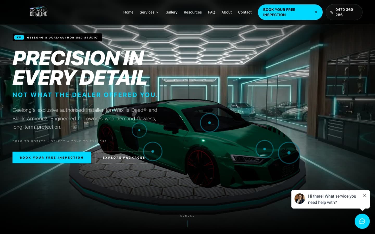 KM Auto Detailing website hero screenshot