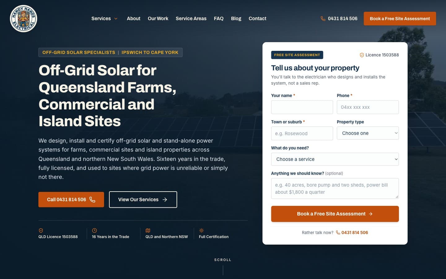 Handy Hands Electrical website hero screenshot