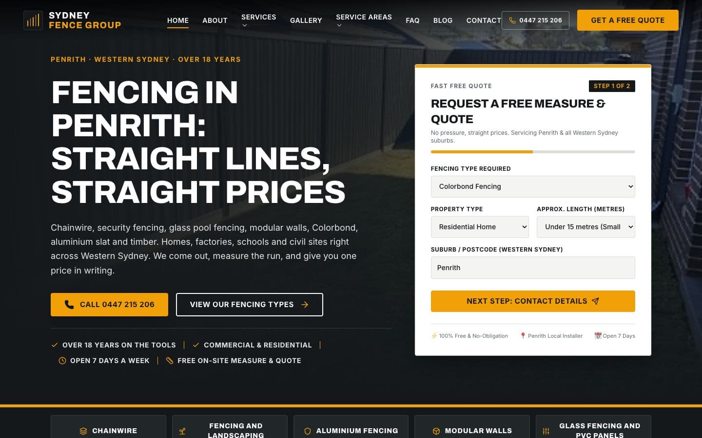 Sydney Fence Group website hero screenshot