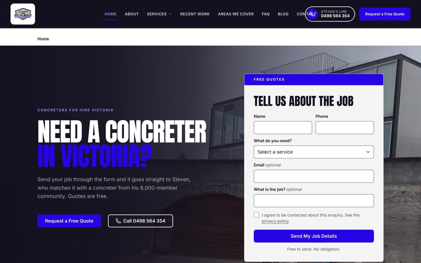 Concreters For Hire Victoria website hero screenshot